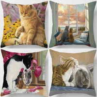 Juste de coussin imprimée chat mignon, taie d'oreiller carrée, salon, canapé, voiture, bureau, chambre à coucher, décoration de la maison, 45x45cm 1